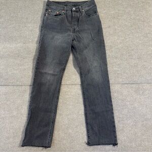 LEVI'S Women's Distressed Black Solid 501 Frayed Hem Straight-Leg Jean SZ 27x30